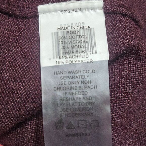 Vince Camuto Burgundy Open-Front Cardigan With Faux Fur Cuffs Size 2X - Picture 9 of 12